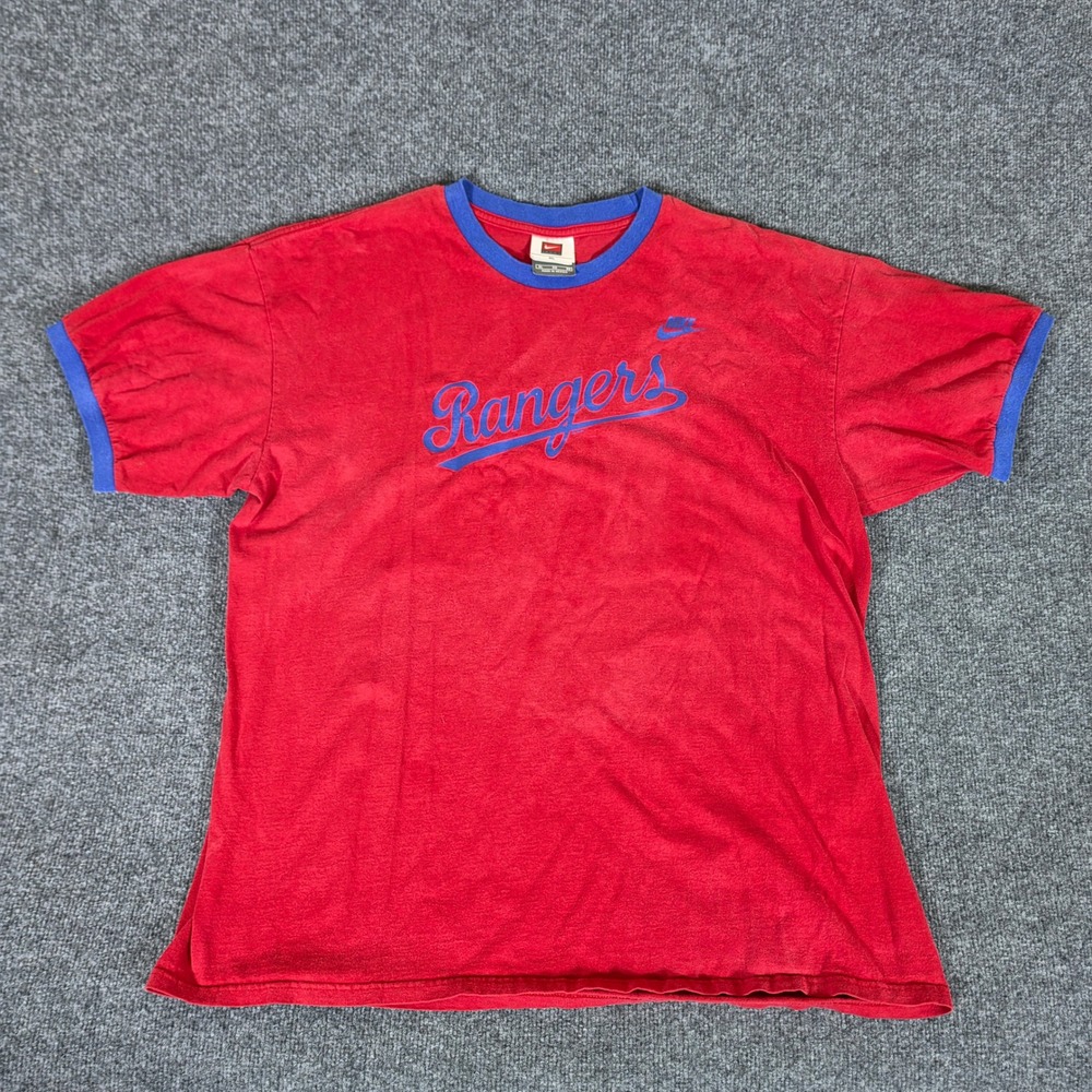 Nike Team Texas Rangers Ringer T-Shirt Mens XL Red Blue Graphic MLB Baseball